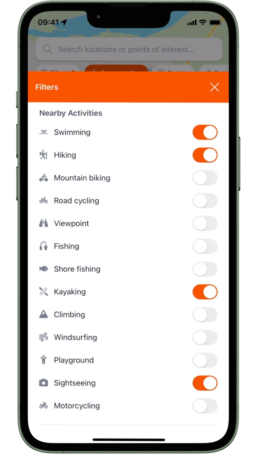EveryVoyage nearby activity filters