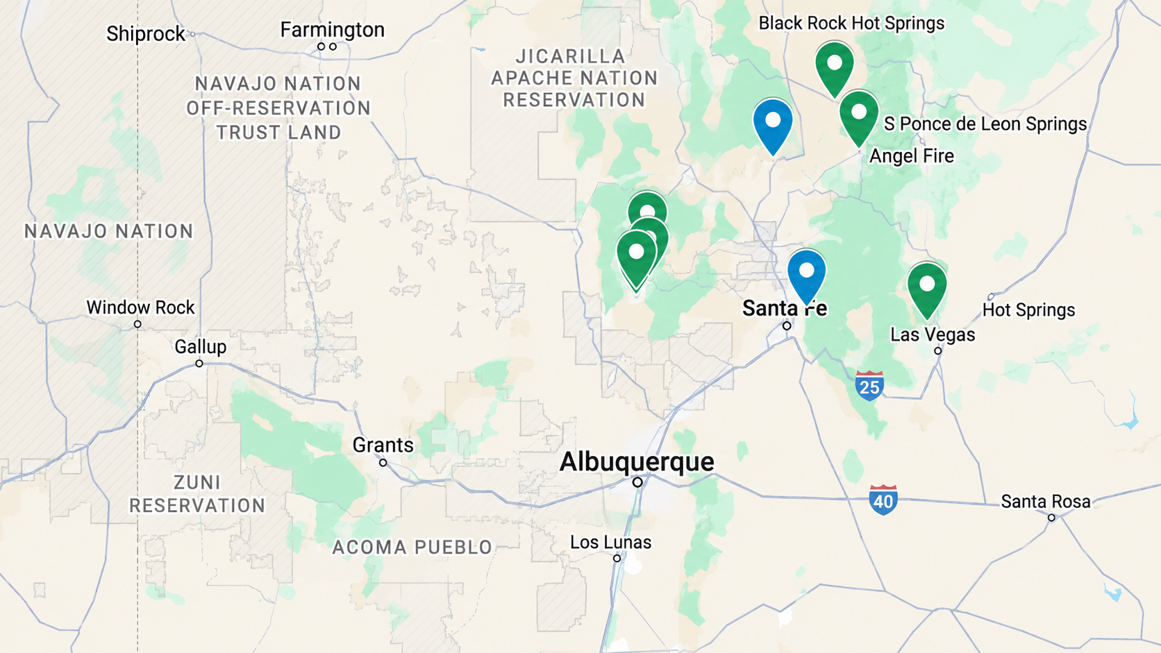 Saved road trip places on a map