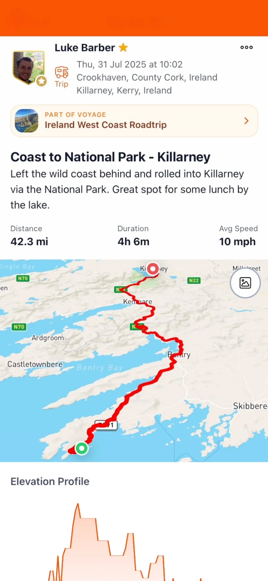 EveryVoyage recording a road trip route